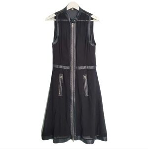 Diesel D Furo Sheer Black Georgette Faux Leather Zip Black Dress